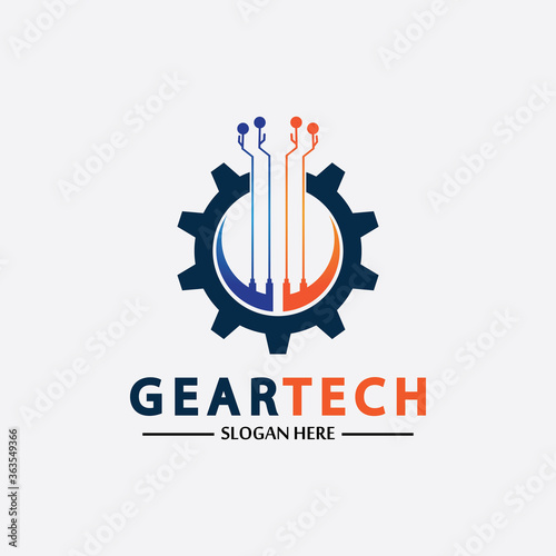 Tech gear logo vector design template. Technology Logo Template Design Vector, Emblem, Design Concept, Creative Symbol, Icon