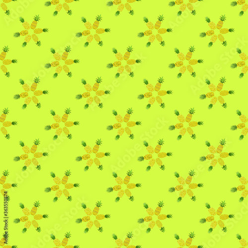 Pineapples seamless pattern. Hand-drawn. Tropical vector fruits. Doodle. Geometric ornament. Decorative elements. For textiles and fabrics, wallpapers and wrapping paper.