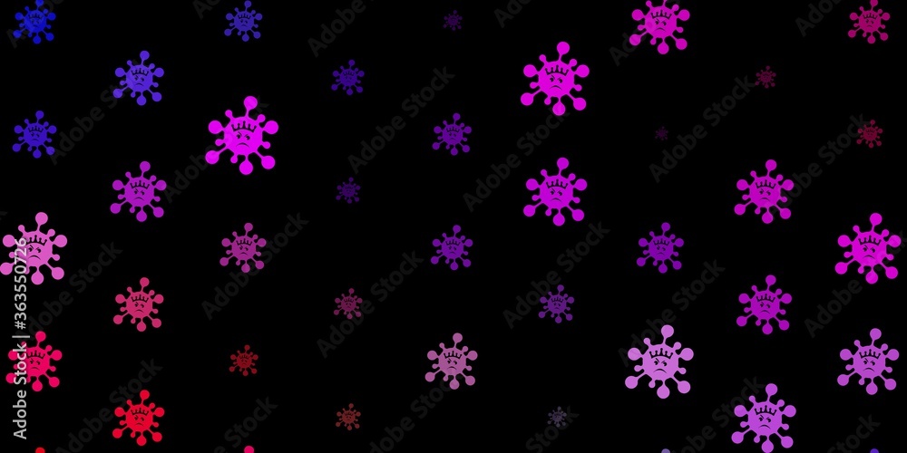 Dark multicolor vector background with covid-19 symbols.