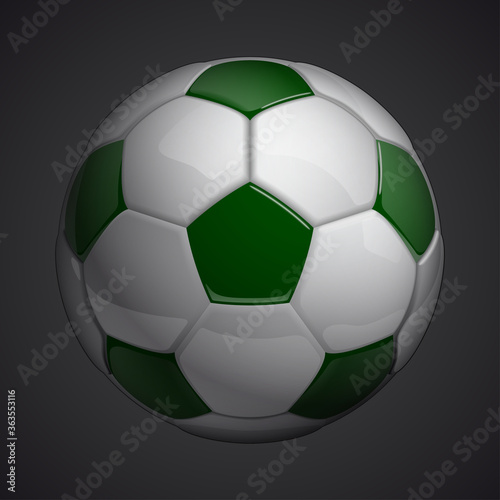 Football championship Design banner. Illustration banner with logo Realistic green glossy soccer ball Isolated on background. green classic leather football ball