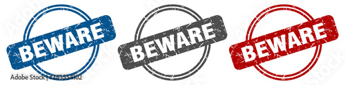 beware stamp. beware sign. beware label set