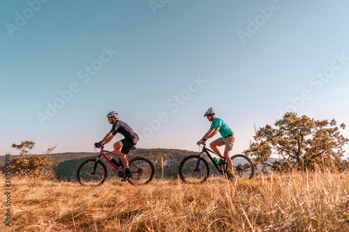 Man riding his mountain bike outdoor in nature