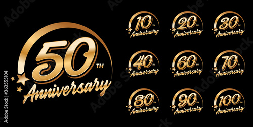 Set of anniversary logo with golden color for celebration event.