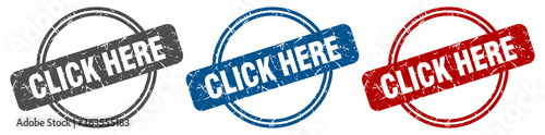 click here stamp. click here sign. click here label set
