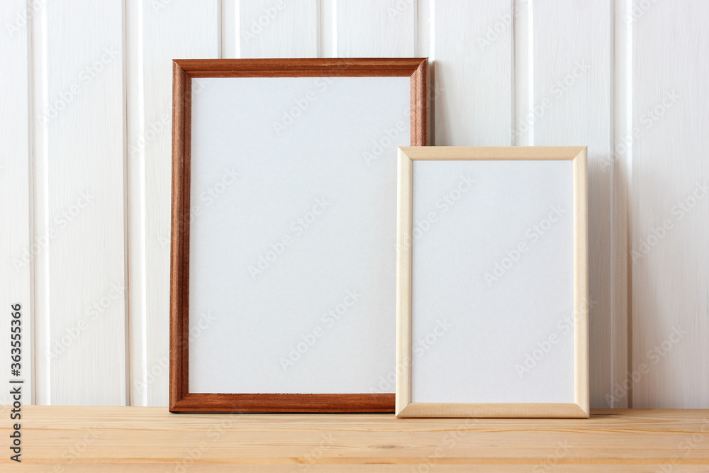 mockup, scene creator. two empty frames on the table. mockup, scene creator. two empty frames on the table.