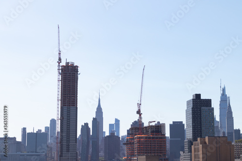 Skyscrapers Under Construction in Long Island City Queens New York with the Manhattan Skyline in the Background