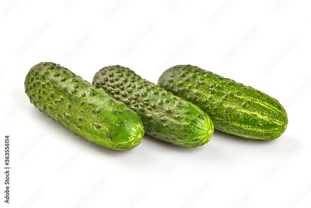 Fresh juicy cucumbers, isolated on white background. Fresh juicy cucumbers, isolated on white background.