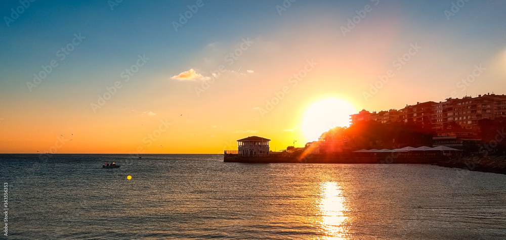 Sunset over the Historical Moda Pier in Istanbul, Turkey