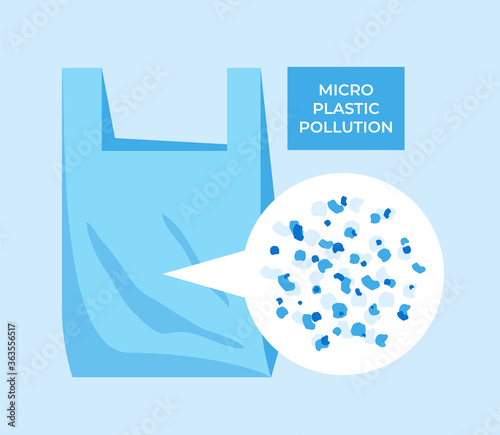 Micro plastic pollution concept. Microplastic in water. Vector illustration.