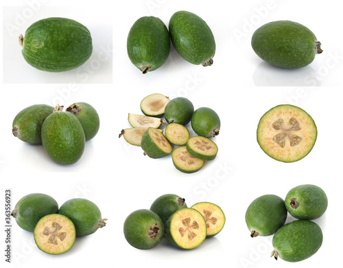 Feijoa fruit Collection,  Feijoa set on white background
