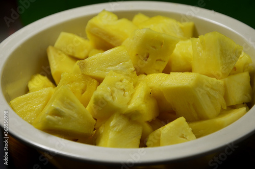 Pineapple sliced into cubes
