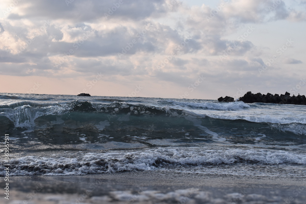 One moment of the wave pattern at the beach in Sapporo Japan