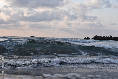 One moment of the wave pattern at the beach in Sapporo Japan