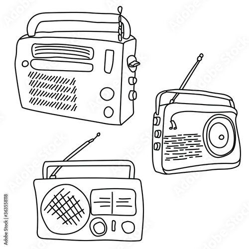 Set of radio receiver outline vector illustration, coloring page for design and creativity