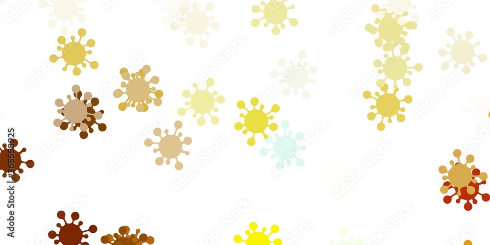 Light blue, yellow vector background with covid-19 symbols.