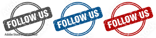 follow us stamp. follow us sign. follow us label set