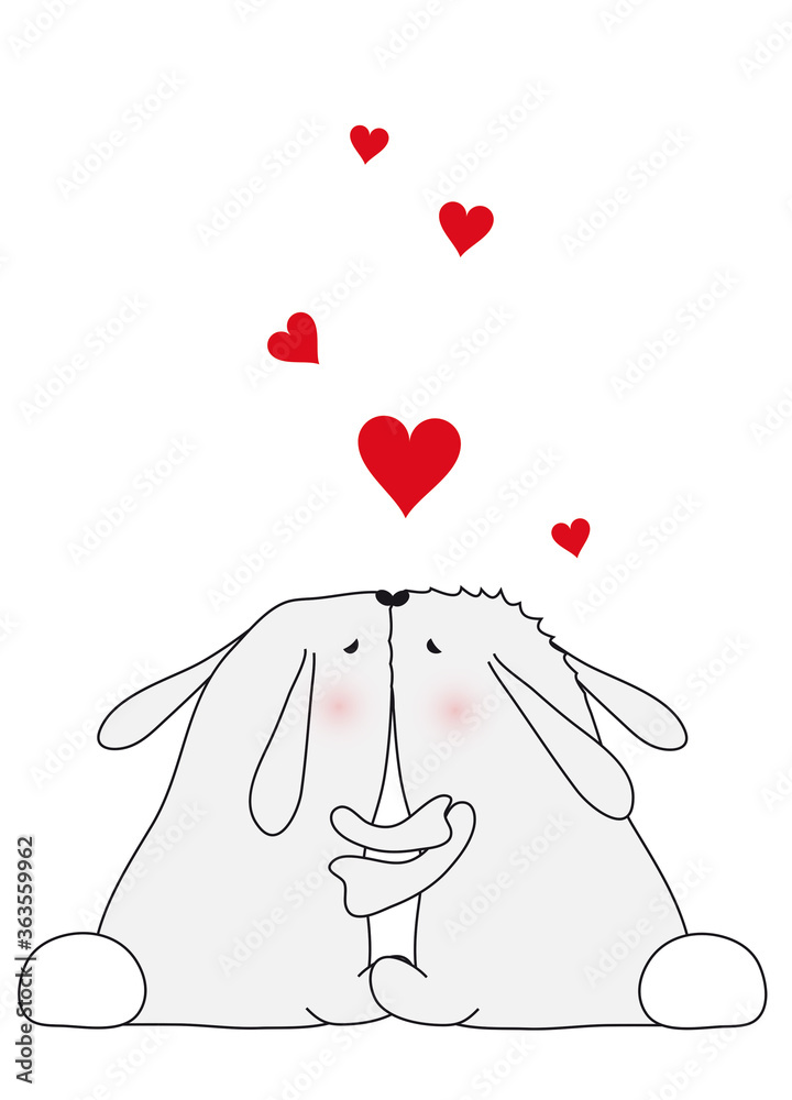 zwei weiße Hasen entdecken die Liebe mit Herzen zwei weiße Hasen entdecken die Liebe mit Herzen