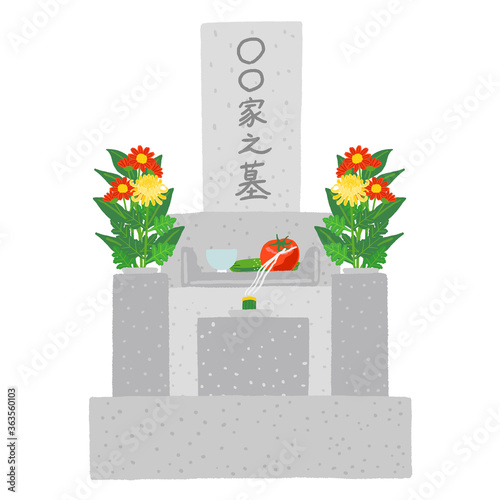お花や線香が供えられたお墓　お墓参り