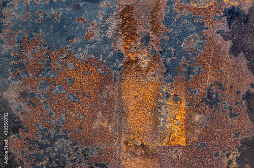 Old, rusty, rough metal texture covered in patches of peeling off old paint