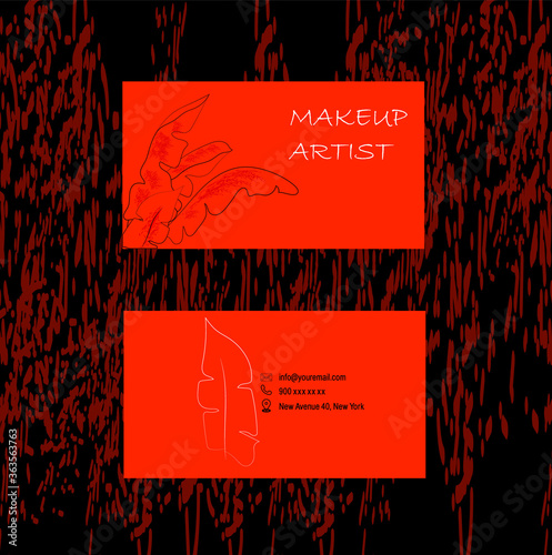   Business Card template for make up artist. Minimalism. Vector. Orange background