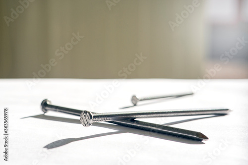 View of the group metallic iron nails (fastener).