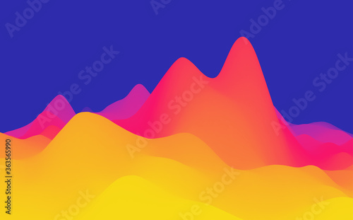 Mountain landscape. Mountainous terrain. Vector illustration. Abstract wavy background for banner, flyer, book cover or poster.
