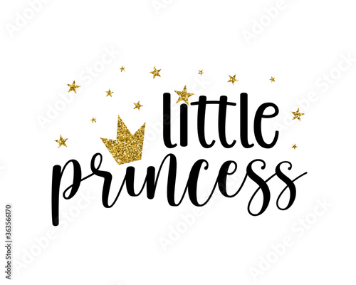 Little princess vector isolated on white with golden heart for logo, t-shirt design, and print for girls' clothes and apparel. 