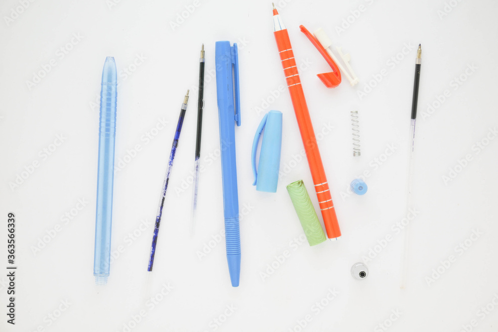 ballpoint pen isolated on white background. Pivot of the ball pen. Ballpoint parts. ballpoint pen isolated on white background. Pivot of the ball pen. Ballpoint parts.