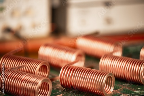 Close-up of twisted copper wire photo
