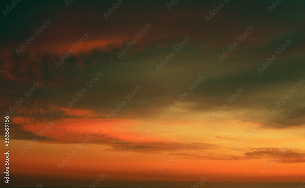 Summer  Sunset background. Panorama. Dramatic sky.