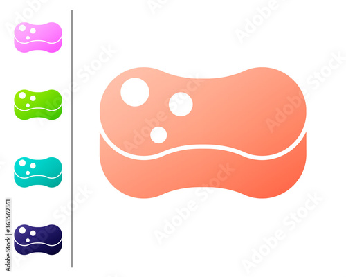 Coral Sponge icon isolated on white background. Wisp of bast for washing dishes. Cleaning service concept. Set color icons. Vector Illustration.
