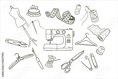 Принти на полотні Sewing Machine  hand drawn vector line art illustration