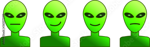 Alien Icons with emotions. Green color vector with gradient.