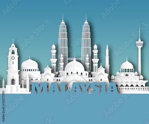 Malaysia Landmark Global Travel And Journey paper background. Vector Design Template.used for your advertisement, book, banner, template, travel business or presentation.