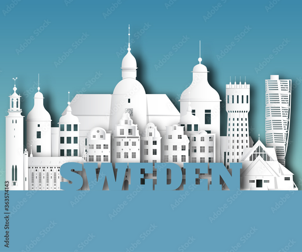 Sweden Landmark Global Travel And Journey paper background. Vector Design Template.used for your advertisement, book, banner, template, travel business or presentation.
