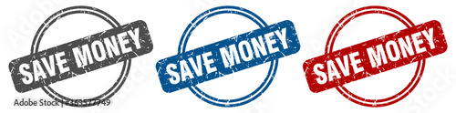 save money stamp. save money sign. save money label set