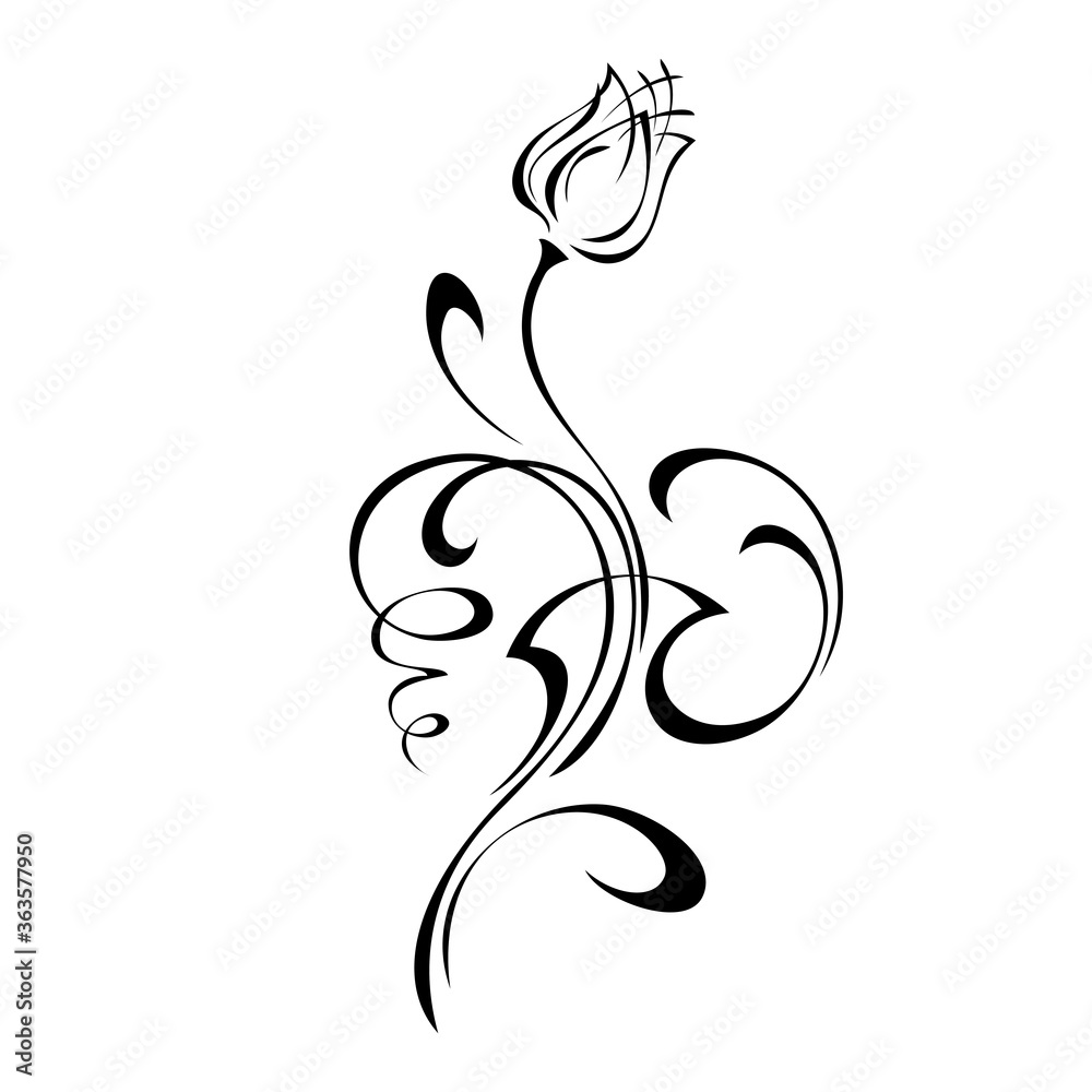 decorative element with one stylized flower bud and ornate ornament decorative element with one stylized flower bud and ornate ornament