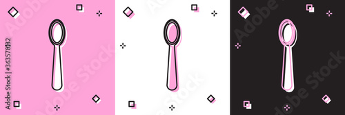 Set Disposable plastic spoon icon isolated on pink and white, black background. Vector Illustration.