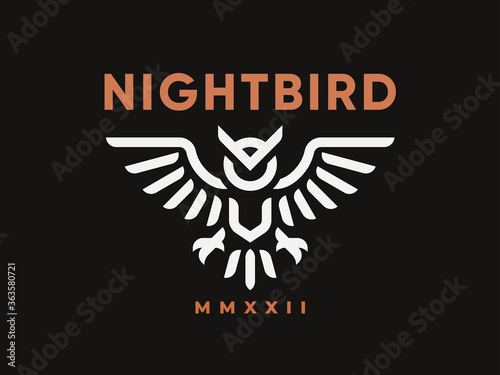 Owl modern logo. Night bird heraldic emblem design editable for your business. Filin vector illustration.