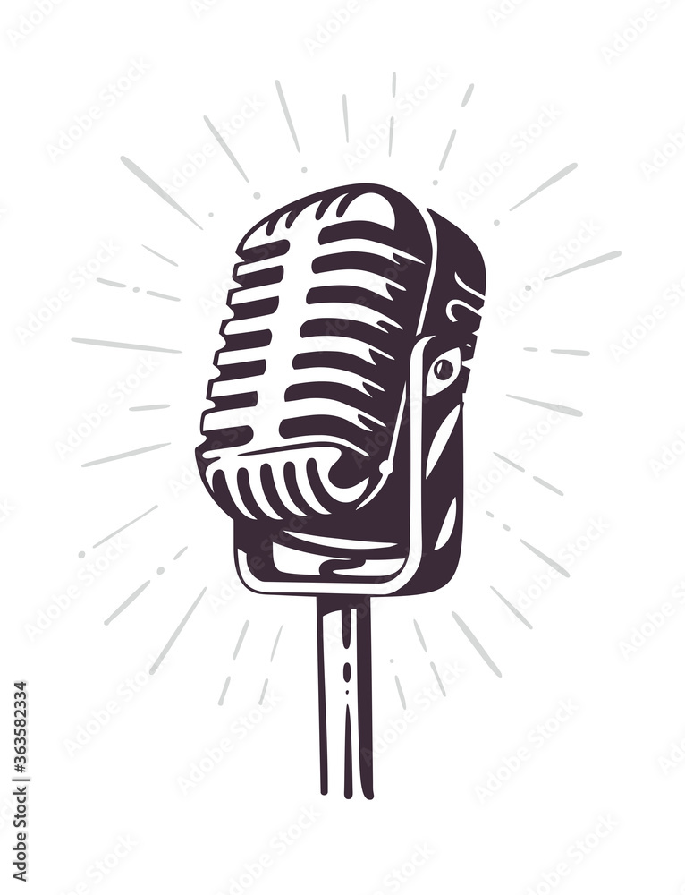 retro microphone with ray sketch style