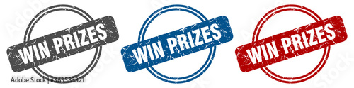 win prizes stamp. win prizes sign. win prizes label set