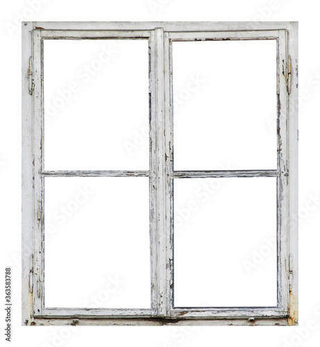 Old wooden window on white background