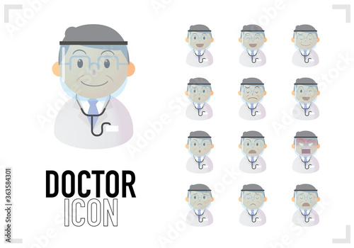 ベテランドクターのバストアップアイコンのベクターイラストセット（フェイスガード）