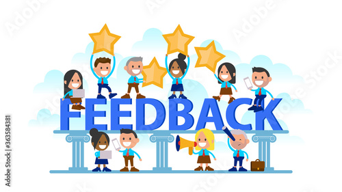 Word - Feedback, people give review rating and feedback, can use for, landing page, template, ui, web, mobile app, poster, banner, flyer, background.
