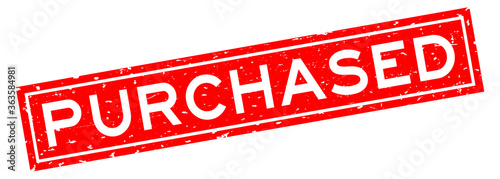 Grunge red purchased word square rubber seal stamp on white background