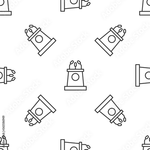 Grey line Stage stand or debate podium rostrum icon isolated seamless pattern on white background. Conference speech tribune. Vector Illustration.