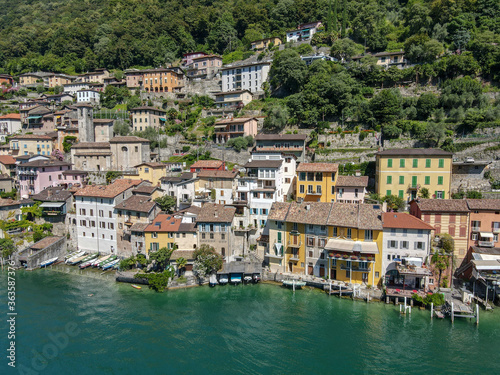 Areal view at the village of Gendria on lake Lugano, Switzerland © fotoember