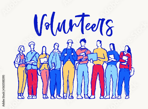People spirit team volunteers vector care drawn