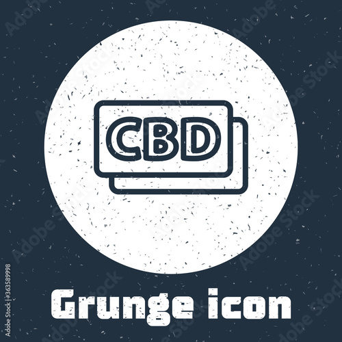 Grunge line Cannabis molecule icon isolated on grey background. Cannabidiol molecular structures, THC and CBD formula. Marijuana sign. Monochrome vintage drawing. Vector Illustration.