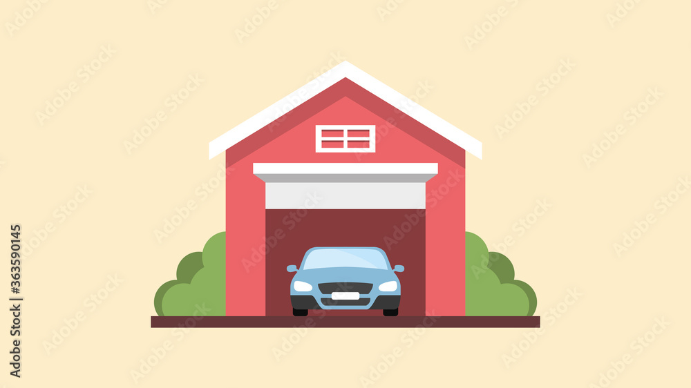 Garage with a car inside. Vector illustration. Flat style
Garage with a car inside. Vector illustration. Flat style